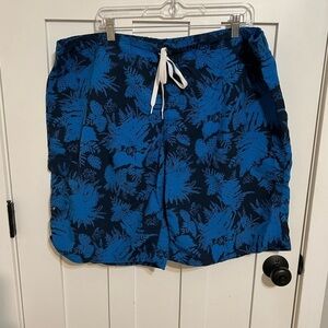 Eddie Bauer Mens Swim Trunks Blue Tropical Print Size 2XL